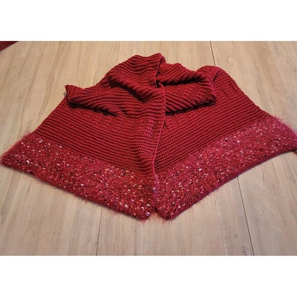 Giant Knit Scarf Shawl Wrap Red Burgundy Super‎ Soft Ends 80x20 - Picture 2 of 5
